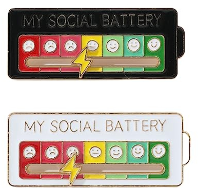2 Stück Brosche für Soziale Batterie, My Social Battery Pin, Lustige Brosche für Soziale, Interaktive Brosche, lustige Pins, Slider Social Battery Badge