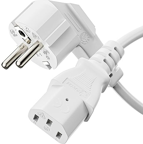 sonero Stromkabel Kaltgerätekabel 3 Polig, 1,0m, 90° Winkel Schutzkontakt Stecker Netzstecker auf Kaltgerätekupplung C13 Buchse, Netzkabel Netzteil Strom Kabel für Monitor PC Drucker, Weiß