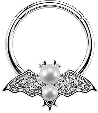 Jewseen Septum Ringe Halloween Scharnier Segment Ring Fledermaus Knorpel Ohrringe 316L Edelstahl Tragus Piercing 16G CZ Daith Schmuck 8mm10mm, 8 mm, Zirkonia