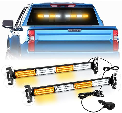 LRTER 2 in 1 Emergency Strobe Traffic Advisor Light Bar Amber White Warning Hazard Safety Interior Windshield Dash Lights Emergency Lights for Trucks Construction 2x17.7, Amber/White