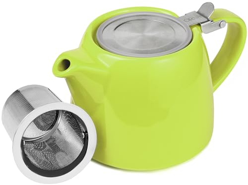 ORNA Keramik Teekanne mit Siebeinsatz – Kleine Teekanne für losen Tee – 550ml Teapot mit Teesieb für 2 Tassen – Stumpf Teekannen mit Filter (Limettengrün)
