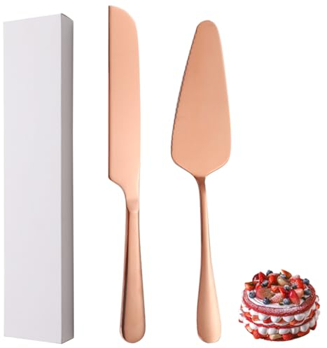 XIAOYU 2-teiliges Hochzeitstorte Messer und Server Set, Edelstahl Kuchen Schneide Set, Kuchen Kuchen Gebäck Servier Set für Hochzeit, Geburtstag, Partys und Jubiläum, Roségold