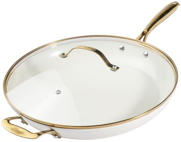 GOTHAM STEEL Sartenes antiadherentes de 14 pulgadas Sartén antiadherente, Sartén antiadherente con tapa, Sartén para cocinar, Sartén antiadherente, Sartén antiadherente,Sartén de cerámica,Blanco crema