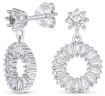 Elegante Klassische Brautohrringe Aus .925 Sterlingsilber Mit Offenem Kreis Cubic Zirkonia Baguette CZ Geometrischer Schmuck Für Frauen