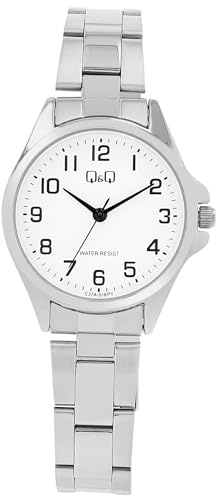 Q&Q Damen-Uhr Edelstahl Gliederarmband Faltschließe 3 Bar Analog Quarz (silberfarbig weiß)