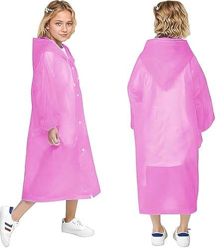Voarge Poncho antipioggia per bambini, Poncho leggero trasparente riutilizzabile con cappuccio, per festival, poncho da pioggia per bicicletta, escursionismo, ciclismo e viaggi, Rosa