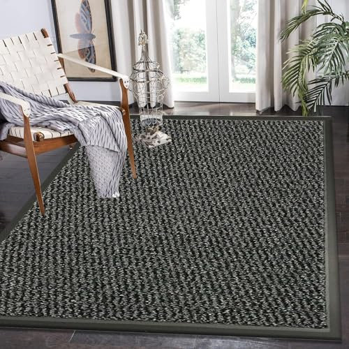 Rugs Inn Sunny Rubber Rug - Heavy Duty Waterproof Non Slip Strong PVC Backing Kitchen Rug Large Floor Mat Washable Front Door Outside Dirt Trapper (120 x 150 cm, Grey)