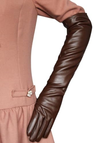 WUUISDNX Lange PU Lederhandschuhe für Damen, einfach zu kombinieren, modisch und elegant, breite Anwendung, lange Damen PU Lederhandschuhe, leichter Kaffee, L