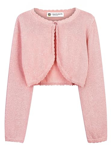 BlackButterfly Bolero Bambina Maglia Lurex | Davanti Aperto, Manica Lunga, Bordo Smerlato, Bottone in Tinta, Morbido ed Elastico, 3-14 Anni