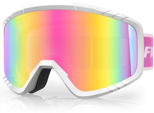 Findway Maschera da Sci, Occhiali da Sci per Bambini maschi, bambini femmine, bambini OTG Maschere Sci, 100% Anti-UV Maschera Sci, Anti Nebbia, Adatto a Snowboard (Rosa R80)