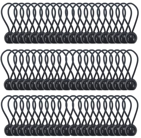 60 Piezas Cuerdas Elásticas con Bola - 4mm Tensores Elasticos con Bola para Lonas, Acampar, Pabellones, Pancartas, Carpas | Gran Fuerza tensora Negro (60)