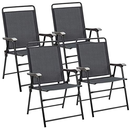 COSTWAY 4PCS Folding Garden Chairs, Portable Outdoor High Back Patio Dining Chairs with Armrests, Steel Frame Camping Sling Chairs for Backyard, Porch and Lawn (66 x 59 x 92cm)