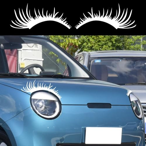 Leniutor Auto Scheinwerfer Wimpern Aufkleber, Gefälschte Wimpern Abziehbild für Auto Scheinwerfer Mode Dekoration für Fahrzeug Tür Kofferraum Schwanz, Abdeckung Kratzer (Reflektierend Weiß, 1 Paar)