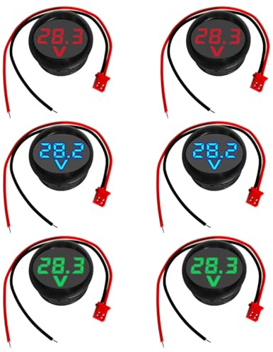 GTIWUNG 6Pcs 4V-100V DC Car LED Digital Voltmeter Display, Round 2 Wire Voltmeter Voltage Monitor Gauge Display for Motorcycle Boat Truck Camper Caravan ATV UTV Marine(Blue&Green&Red)