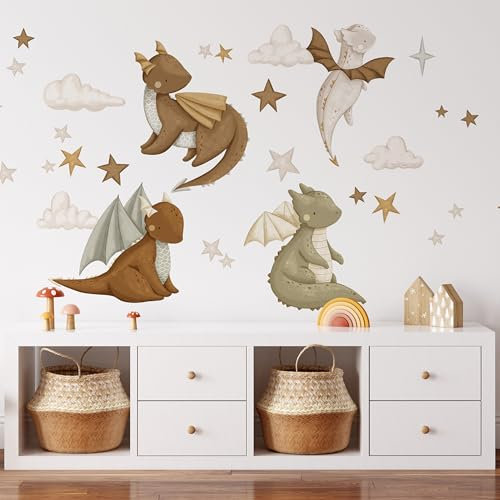 Decotia Große Wandsticker mit magischen Drachen 2 – Wanddekoration Mädchen Jungenzimmer Geburtstag Babyparty Geschenk