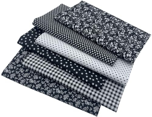 aufodara 6 Stück 50 x 80 cm Baumwollstoff Stoffpakete Groß Patchwork Stoffe Baumwolle, Baumwollstoff Meterware, Stoffe zum Nähen, Patchwork Stoffpaket zum Quilten DIY Basteln Handwerken (Schwarz)