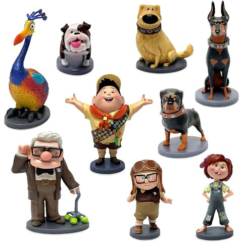 Disney Store Official, Up de Pixar, Set de Juego de figuritas, 9 Figuras moldeadas, Incluye Carl Fredricksen, Carl Joven, Ellie Joven, Rusell, Kevin, Dug, Alfa, Beta y Gamma