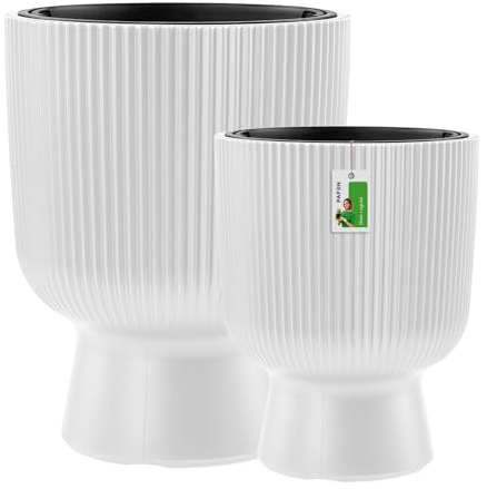 PAFEN Kunststoff Blumentöpfe auf einem Bein - Set 2 Großen 36 cm und 50 cm - Elegant Blumenkübel Übertopf Pflanztopf Pflanzkübel Für Innen Und Balkon Garten Pflanze | Weiß