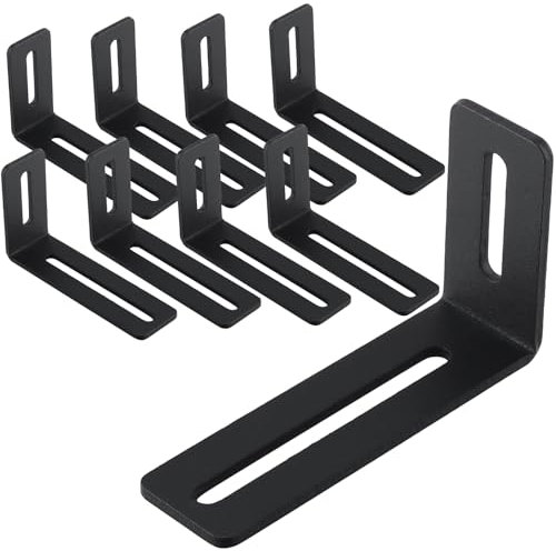 FUNSUEI Lot de 10 raccords d'angle en métal noir à 90 ° - 100 x 60 mm - Équerres de fixation réglables avec 2 trous oblongs - En forme de L - Pour support d'étagère