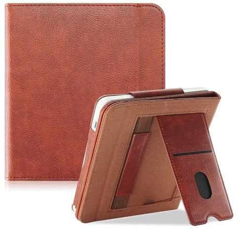 DINGGUAGUA Étui pour Kobo Libra Colour 7 2024 / Kobo Libra 2 2021, Coque Liseuse Housse de Protection avec Béquille Fente pour Carte et Dragonne Réveil/Veille Automatique,Brun