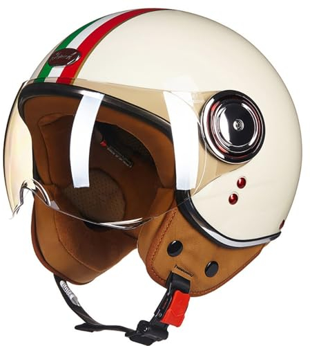 Caschi da Moto per Adulti con Visiera, Certificato ECE Copricapo Casco Aperto, Soddisfare la Sicurezza Stradale, Vintage Casco Jet, per Cruiser Scooter Touring (57~62CM)