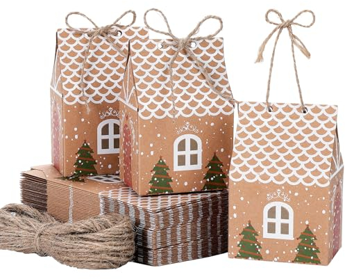 TsunNee 30 Stück Weihnachten Party Geschenkboxen, Weihnachten Kraftpapier Süßigkeitskästen, Weihnachten Mitbringsel Taschen, Kreativ Papier-Treat-Boxen für Weihnachten Partydekorationen