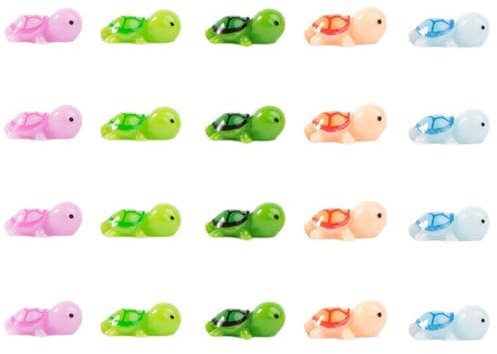 AOEVUIR 20 Pcs Mini Tortue Resine, Tortues Qui Brillent dans Le Noir Petite Tortue Petite Figurine Tortue Mini Animaux Résine pour Fête d'anniversaire Maison Jardin Décoration 5 Couleurs