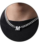 Esmoly Kette Herren Kette mit Buchstaben A-Z Silber Gold Schwarz Buchstaben Kette Edelstahl Anhänger Halsketten Necklace Men 18+2 Inches Abschluss Geburtstage Geschenke für Männer (Silber M)