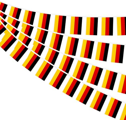DERAYEE Deutschland Fahnenkette Flaggenkette Wimpelkette,30 Flaggen 14 x 21cm,10m Beidseitig Rechteck Stoff Deutsche Wimpel Girlande für EM Deko 2024,Euro Olympische Party Bar 2024