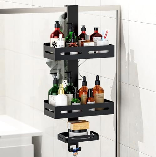 Uamector Duschablage zum Hängen - Schwarz Duschregal - Rostfrei Badezimmer Regal mit Seifenhalter - Große Badregal Shampoo Halterung für Dusche