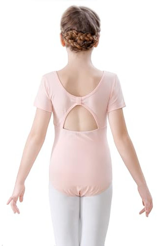 FONLAM Ballettkleidung Turnanzug Mädchen Kurzarm Ballett Trikot Gymnastikanzug Tanzbody Baumwolle Kinder (6-7 Jahre, Rosa)