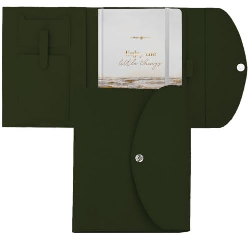 Lebenskompass Buchhülle A5 im edlen Design von Dunkelgrün - Buchtasche & Book Sleeve Bag aus veganem Leder (PU) Für Kalender DIN A5 & als Geschenk für Buchliebhaber