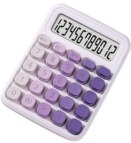 Mavaol Niedlicher 12-stelliger Taschenrechner mit großem LCD-Display, runden Tasten, doppelter Stromversorgung, Bonbonfarben mit Farbverlauf, ideal für Büro, Schule und Zuhause (Lila)