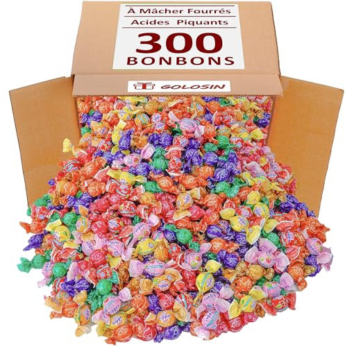 Lot Assortiment 300 Bonbons en Gros. Bonbon Acidulé et Bonbon à Mâcher Fourré au Jus de Fruits.