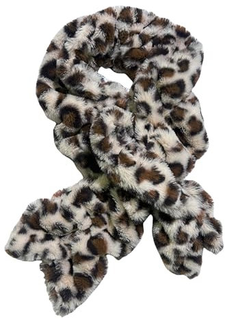 Lina & Lily Elastic Ruffle Faux Fur Women's Winter Pull-through Scarf Neck Warmer (Leopard Beige)