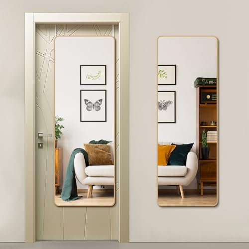 Warmiehomy Over Door Mirror Full Length, Gold Wall Mounted Mirror, 37x147cm Door Hung Mirror, Full Body Mirror with Metal Framed Long Mirror for Living Room or Dressing Bedroom