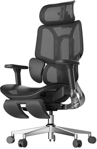 Hbada E3 Air Chaise de Bureau Ergonomique Fauteuil de Bureau - Soutien Lombaire Dynamique 3 Zones, Appui-Tête 3D Réglable, Accoudoirs 4D Réglables, Pivotant avec Repose-Pieds, Noir