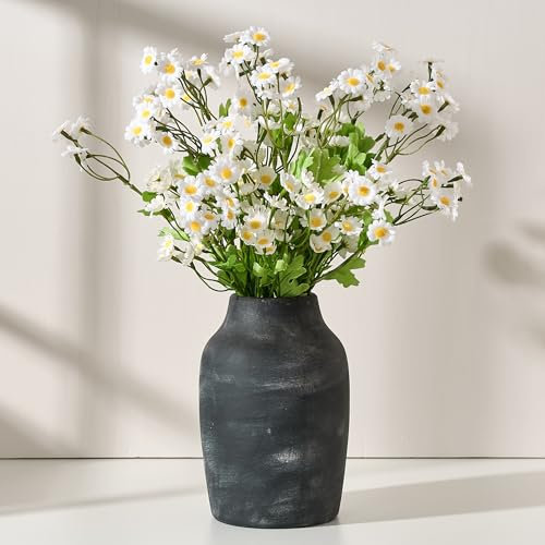 PORCER Rustikale Bauernhaus-Blumenvase, Keramik, 18,3 cm, Boho-Terracotta-Vase für Heimdekoration, Wohnzimmer, Tisch, Regal, Kamindekoration, Bauernhaus, Schwarz