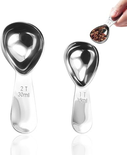 2Pcs Coffee Scoop,Silver Stainless Coffee Scoop Measuring for Ground Coffee Measuring Coffee Spoon 15ML and 30ML Dosing Stainless Steel Coffee Spoons Short Handles,for Ground Coffee,Loose,Tea(Silver)