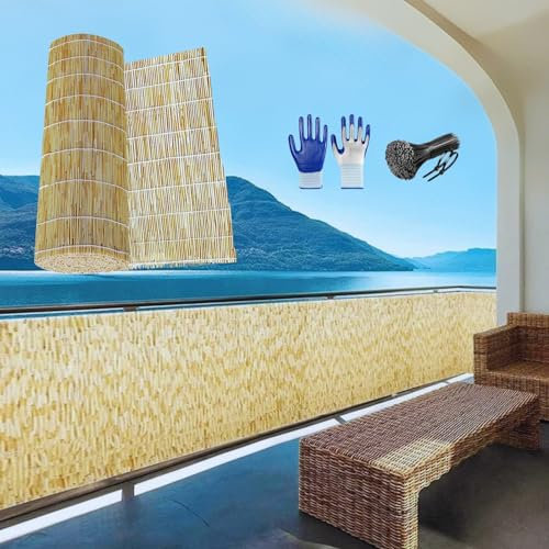 Schilfrohrmatte 50cm-180cm Schilfmatte Sichtschutz Balkon, Sichtschutz Garten, Sonnenschutz, Windschutz Terrasse, Senkrechtmarkise, Zaun Garten(180x600cm)
