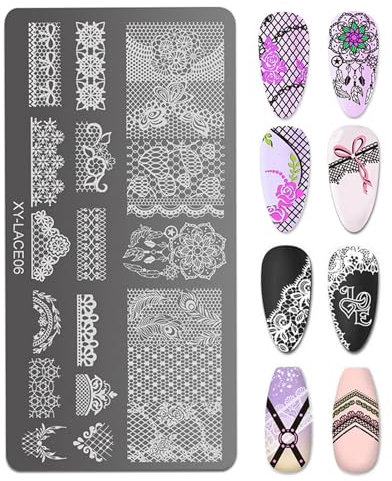 6PCS Metal Nails Art Stamping Plates With Lace And Floral Pattern Creative Nails Designs For Salon Results
