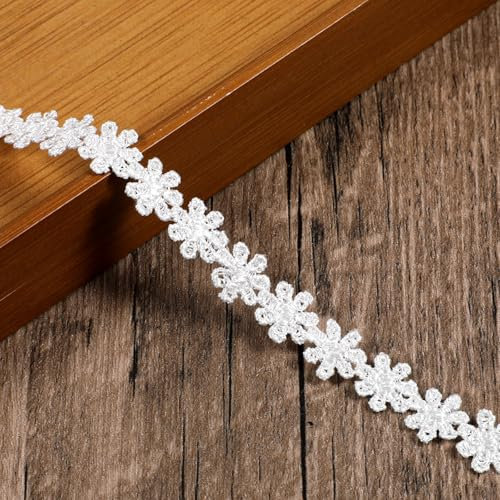 15 Yard Spitzenband Blumen, Weiß Spitzenborte Blumen Dekoband, 10mm Spitzenband für Hochzeit, Tischdeko, Basteln