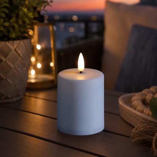 MARELIDA LED Miini Kerze Grabkerze Mini Stumpenkerze für Innen/Außen für Windlichter Laternen H: 10cm D: 6,1cm mit Timer Sensor outdoor Leuchtdauer bis 1200Stunden (weiß - 1 Stück)