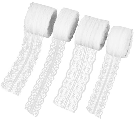BigKego Lot de 4 rouleaux de ruban en dentelle vintage blanc - 40 m - Pour bricolage, couture, scrapbooking, boîte cadeau, décoration de mariage
