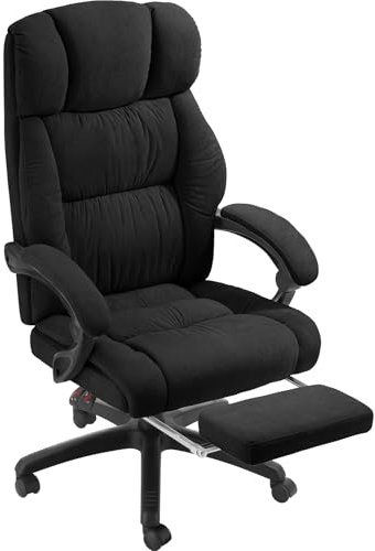 TecTake® Chaise de Bureau Ergonomique avec Repose-Pieds, Fauteuil de Bureau Rembourrage épais et Revêtement en Velours, Chaise Ergonomique pivotante à 360°, Office Chair Fauteuil Gaming Siege, Noir