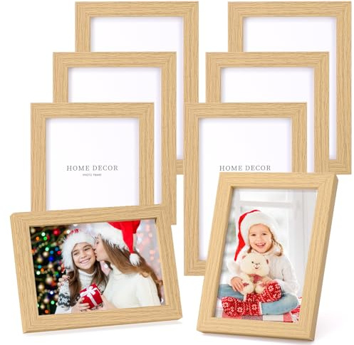 Xialvyu 8 Pack Bilderrahmen Holz, 6 Zoll (10x15cm) Bilderrahmen Klein, Fotorahmen mit Bruchsicherem Acrylglas, Holzbilderrahmen Photo Frame für Fotos, Bilder, Poster (Holzfarbe)