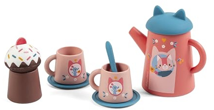 LILLIPUTIENS, Jeanne, Set de Thé pour Le Bain, Dès 18 Mois | Set de Thé 9 Pièces, 2 Tasses et une Théière, Muffin en Tissu Séchage Rapide, Jouet Enfant pour le Bain en Silicone