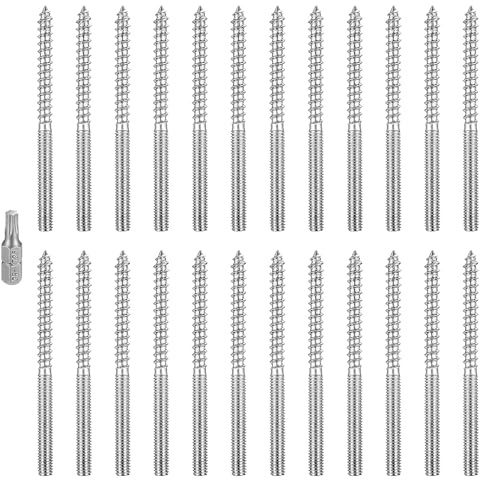 YFLeomry 24 Stück Stockschrauben M6, M6x80mm Torx Stockschraube | Doppelgewindeschrauben, Schraubstifte Gewindestifte, Holzschrauben Zubehör, Stahl Verzinkt, für die Möbelmontage