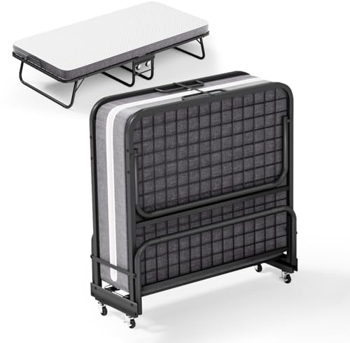 phosir Klappbett 90x200 cm, Faltbett Gästebett mit 10 cm Dicker Komfort-Matratze | Platzsparend & Praktisch mit 4 Rollen | Für Gästezimmer & kleine Wohnungen | Belastbar bis 200 kg