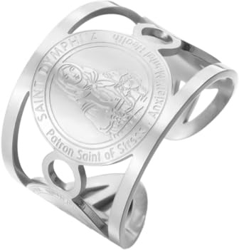 TEAMER Größenverstellbarer St.-Dymphna-Ring Ring zur Schutzpatronin bei Stress, Angstzuständen und psychischer Gesundheit Religiöser Schutzschmuck aus Edelstahl für Damen und Herren